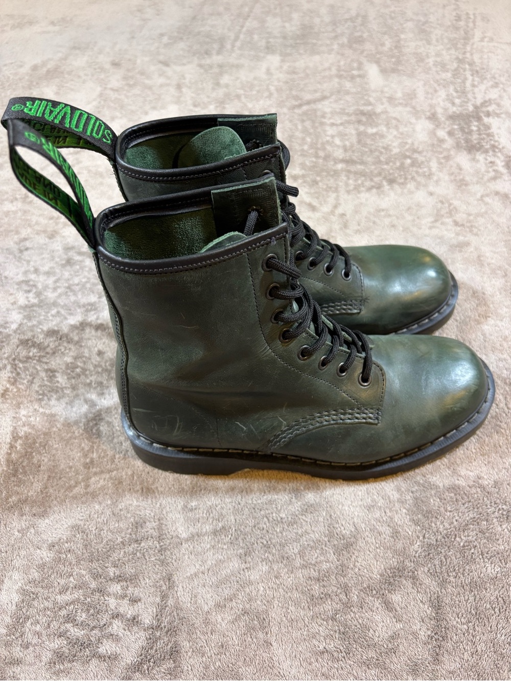Solovair Green Lace-Up Combat Boots Made in England Womens 8.5